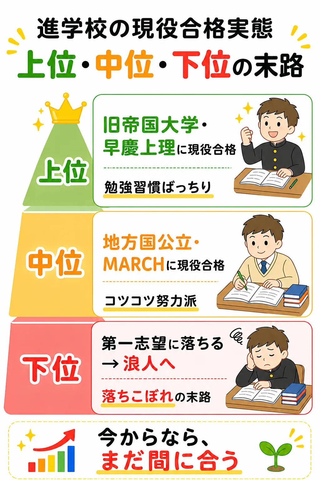 進学校の現役合格実態|上位・中位・下位の末路